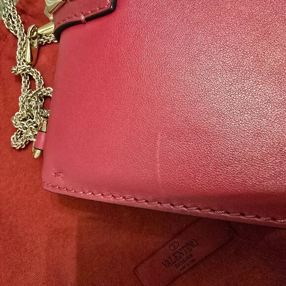 VALENTINO - Fuchsia Leather Small Rockstud Glam Lock Flap Bag Pink - Picture 8 of 8